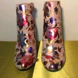 Metallic Floral Ankle Boots